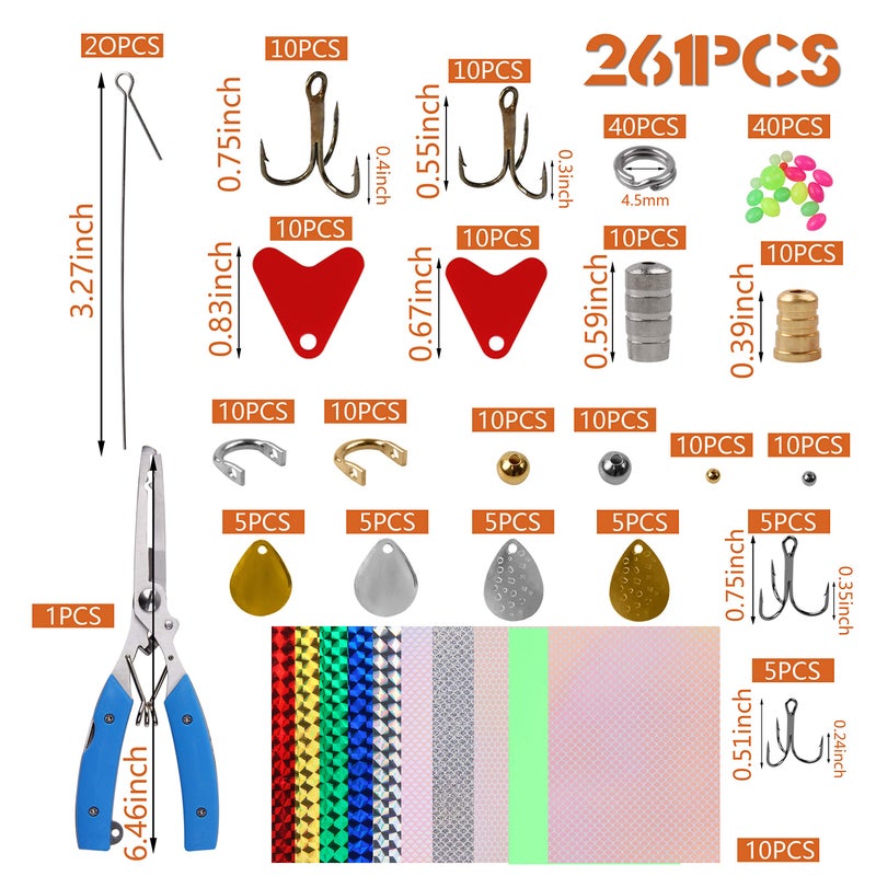 Shaddock Fishing Fishing Spinner Bait Making Kit, 261pcs DIY Fishing Lure Making Kit Buzzbait Spinnerbait Colorado Blades Fishing Spoon Rigs Treble Hook Make Your Own Lures for Bass Trout Walleye Spinner - Image 3